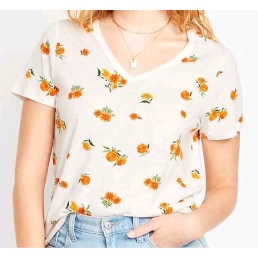 NWT Women's Old Navy EveryWear Slub Knit Tee Size S 4-6 Top Orange Floral